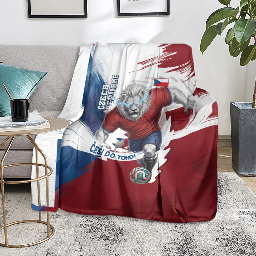 Czech Republic Football Blanket Fierce Athletic Lion Graphic In Painted Grunge Flag Style