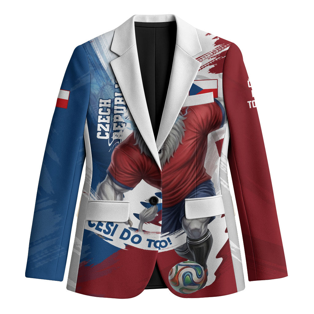 Czech Republic Football Blazer Fierce Athletic Lion Graphic In Painted Grunge Flag Style