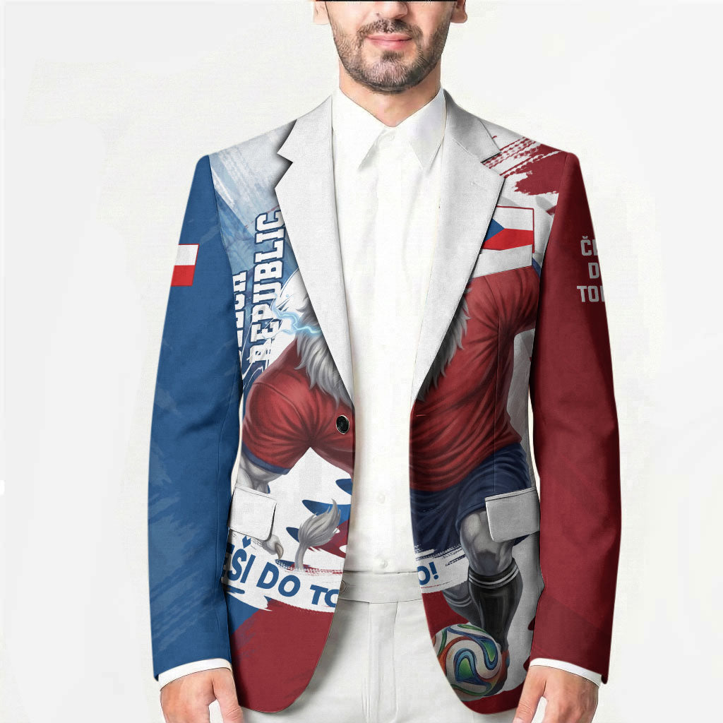 Czech Republic Football Blazer Fierce Athletic Lion Graphic In Painted Grunge Flag Style