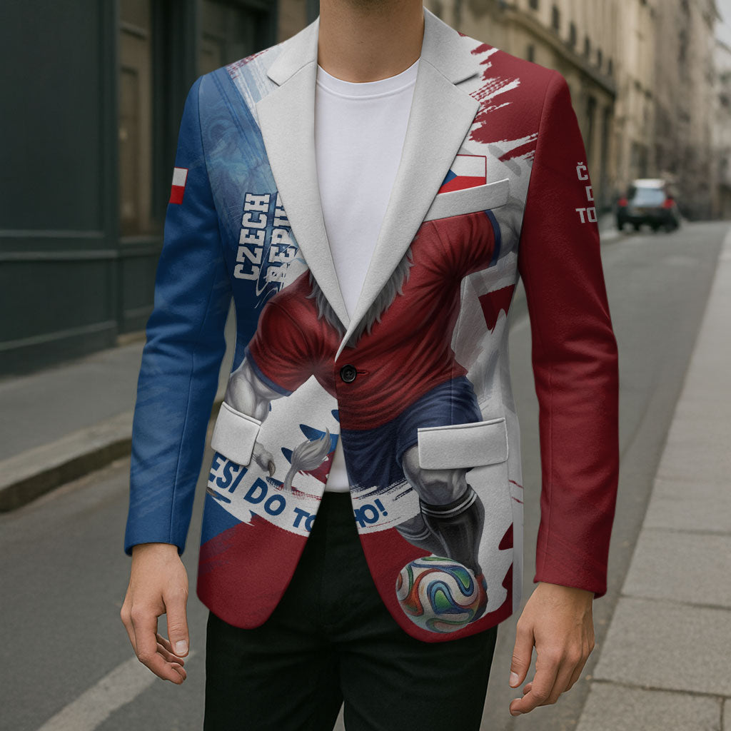 Czech Republic Football Blazer Fierce Athletic Lion Graphic In Painted Grunge Flag Style