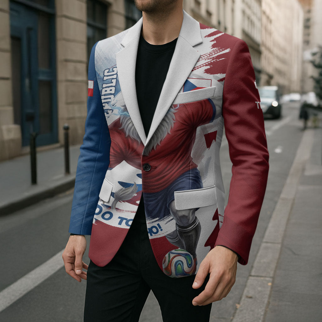 Czech Republic Football Blazer Fierce Athletic Lion Graphic In Painted Grunge Flag Style