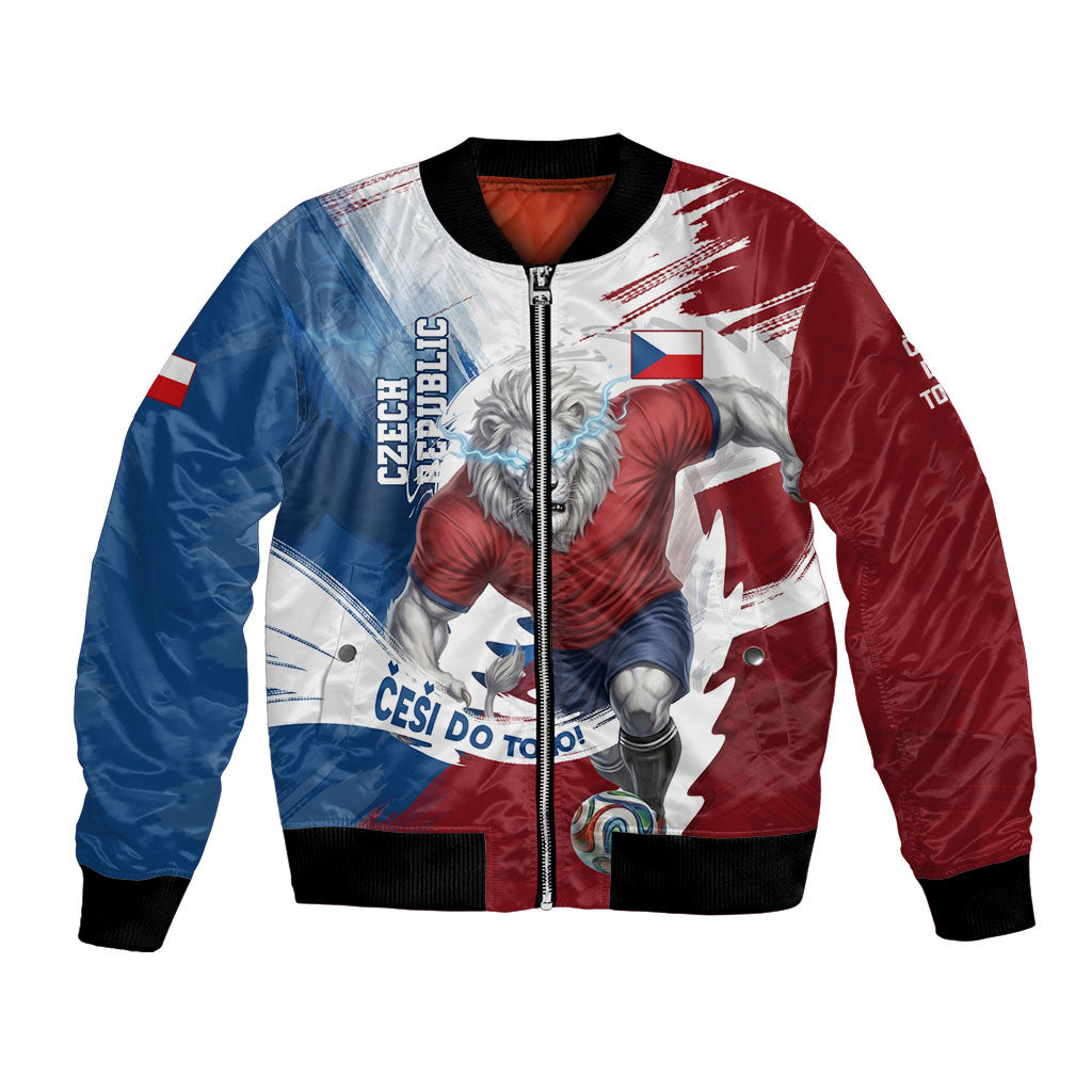 Czech Republic Football Bomber Jacket Fierce Athletic Lion Graphic In Painted Grunge Flag Style