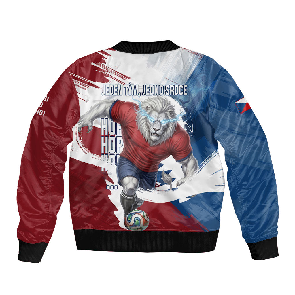 Czech Republic Football Bomber Jacket Fierce Athletic Lion Graphic In Painted Grunge Flag Style