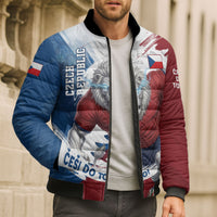 Czech Republic Football Bomber Puffer Jacket Fierce Athletic Lion Graphic In Painted Grunge Flag Style