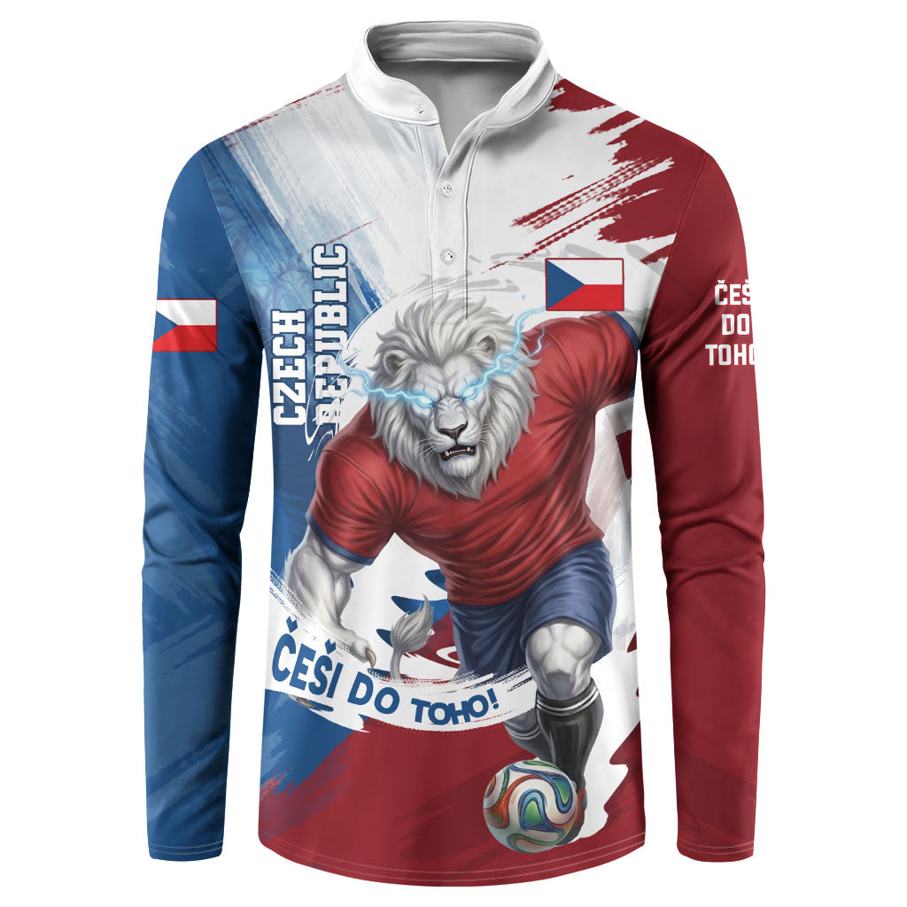 Czech Republic Football Button Sweatshirt Fierce Athletic Lion Graphic In Painted Grunge Flag Style