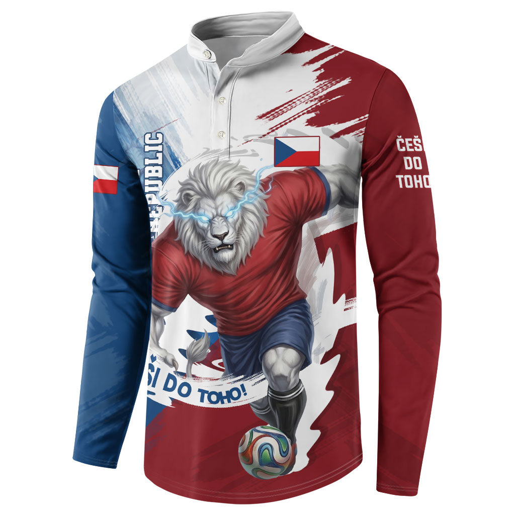 Czech Republic Football Button Sweatshirt Fierce Athletic Lion Graphic In Painted Grunge Flag Style