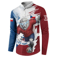 Czech Republic Football Button Sweatshirt Fierce Athletic Lion Graphic In Painted Grunge Flag Style