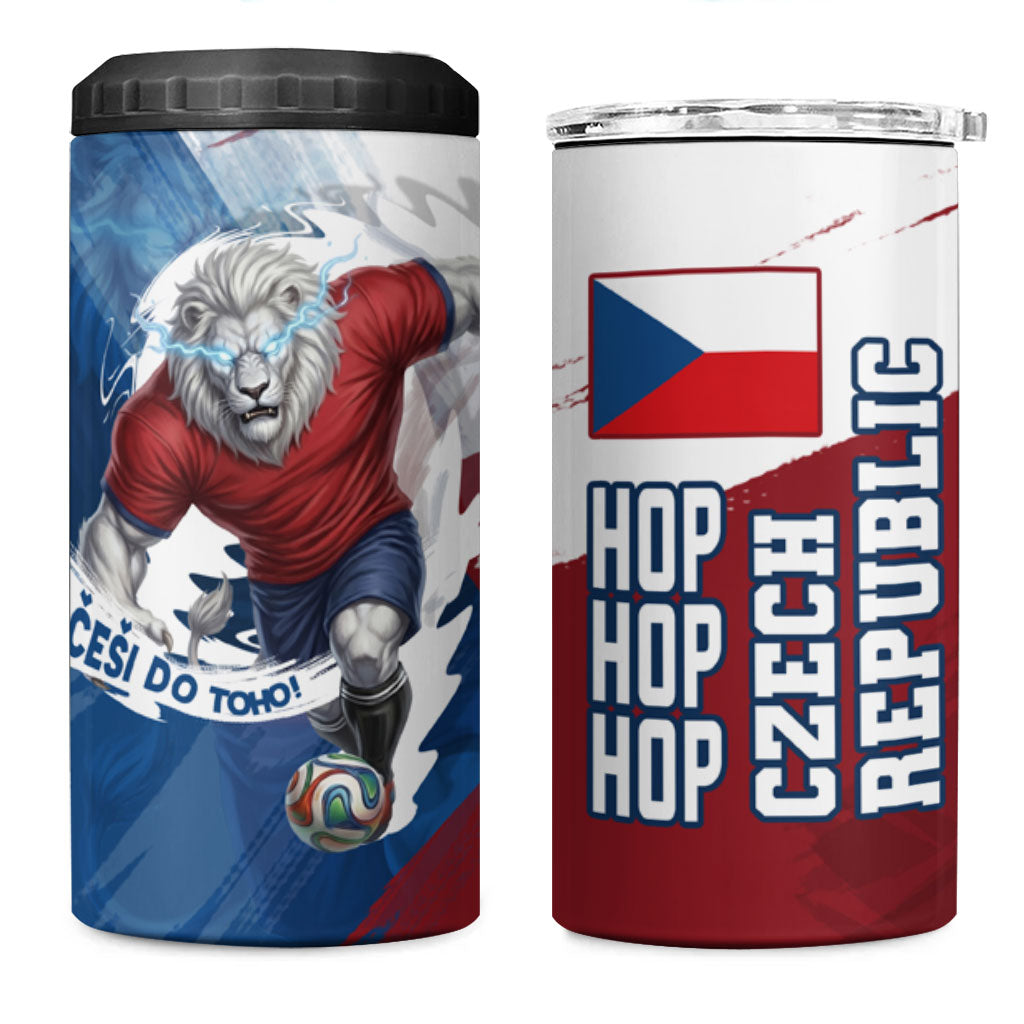 Czech Republic Football 4 in 1 Can Cooler Tumbler Fierce Athletic Lion Graphic In Painted Grunge Flag Style