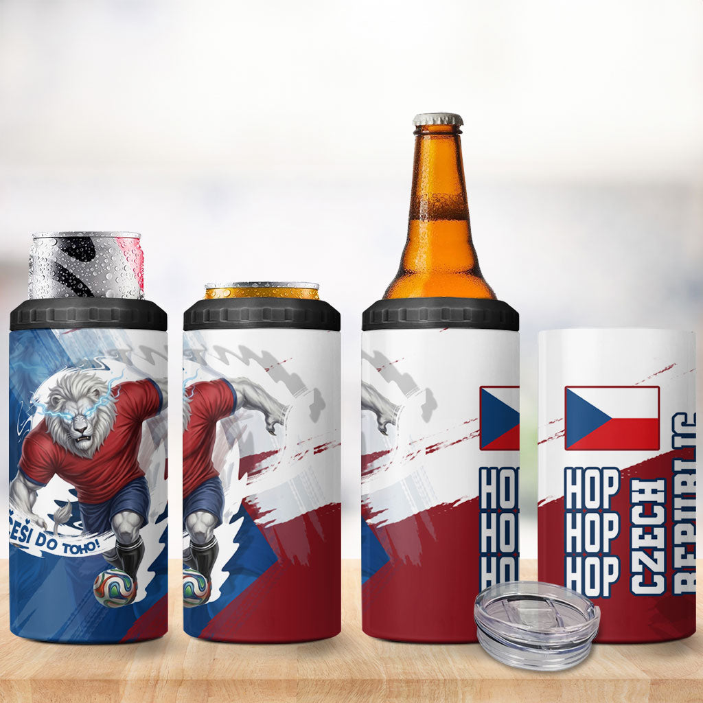 Czech Republic Football 4 in 1 Can Cooler Tumbler Fierce Athletic Lion Graphic In Painted Grunge Flag Style