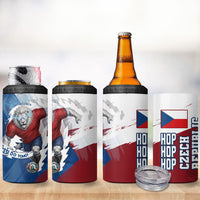Czech Republic Football 4 in 1 Can Cooler Tumbler Fierce Athletic Lion Graphic In Painted Grunge Flag Style