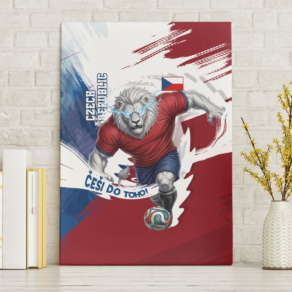 Czech Republic Football Canvas Wall Art Fierce Athletic Lion Graphic In Painted Grunge Flag Style