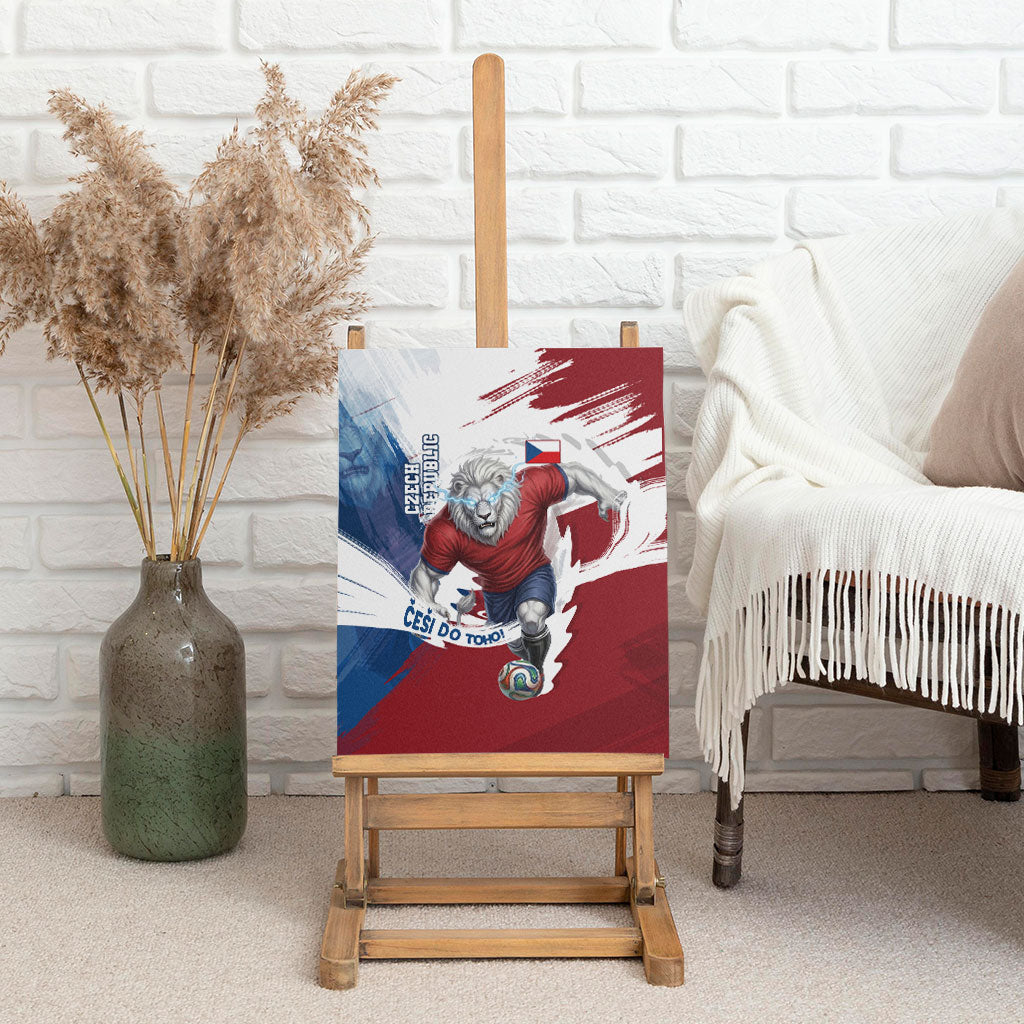 Czech Republic Football Canvas Wall Art Fierce Athletic Lion Graphic In Painted Grunge Flag Style