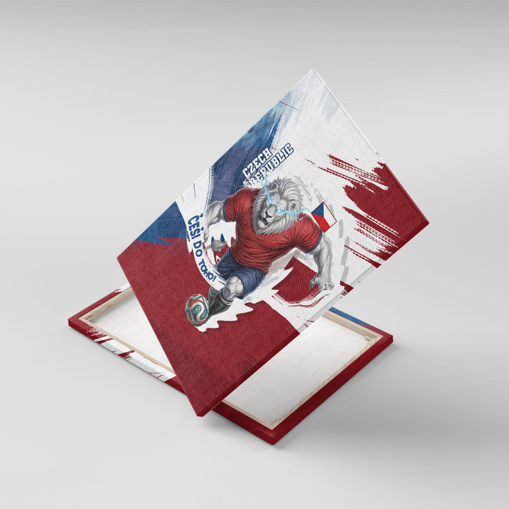 Czech Republic Football Canvas Wall Art Fierce Athletic Lion Graphic In Painted Grunge Flag Style