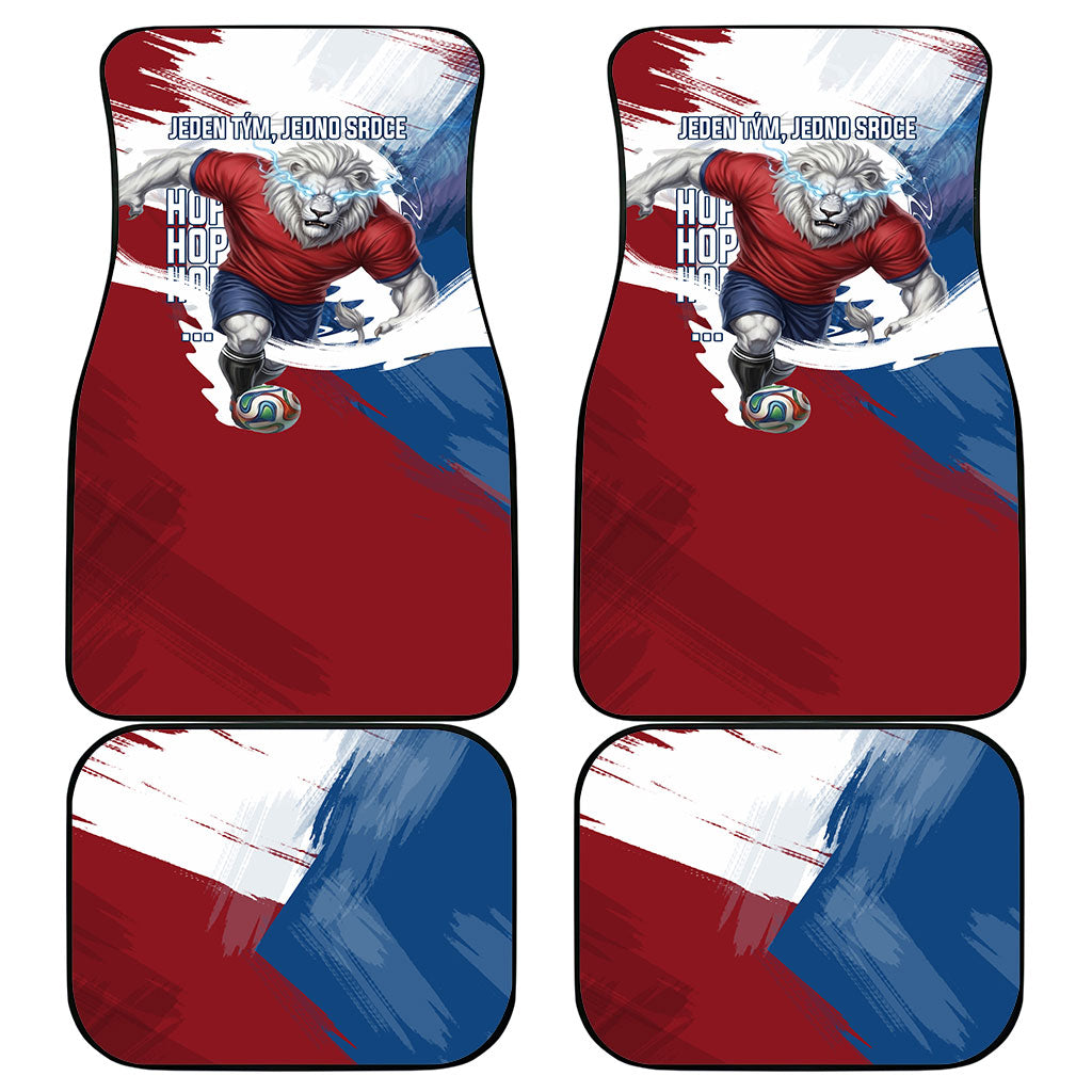 Czech Republic Football Car Mats Fierce Athletic Lion Graphic In Painted Grunge Flag Style