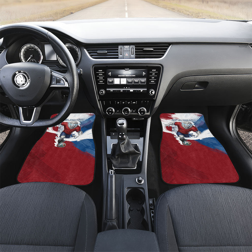 Czech Republic Football Car Mats Fierce Athletic Lion Graphic In Painted Grunge Flag Style
