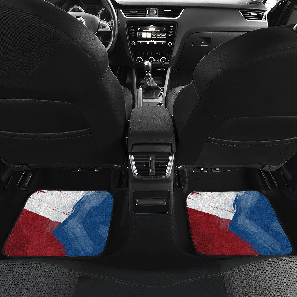 Czech Republic Football Car Mats Fierce Athletic Lion Graphic In Painted Grunge Flag Style