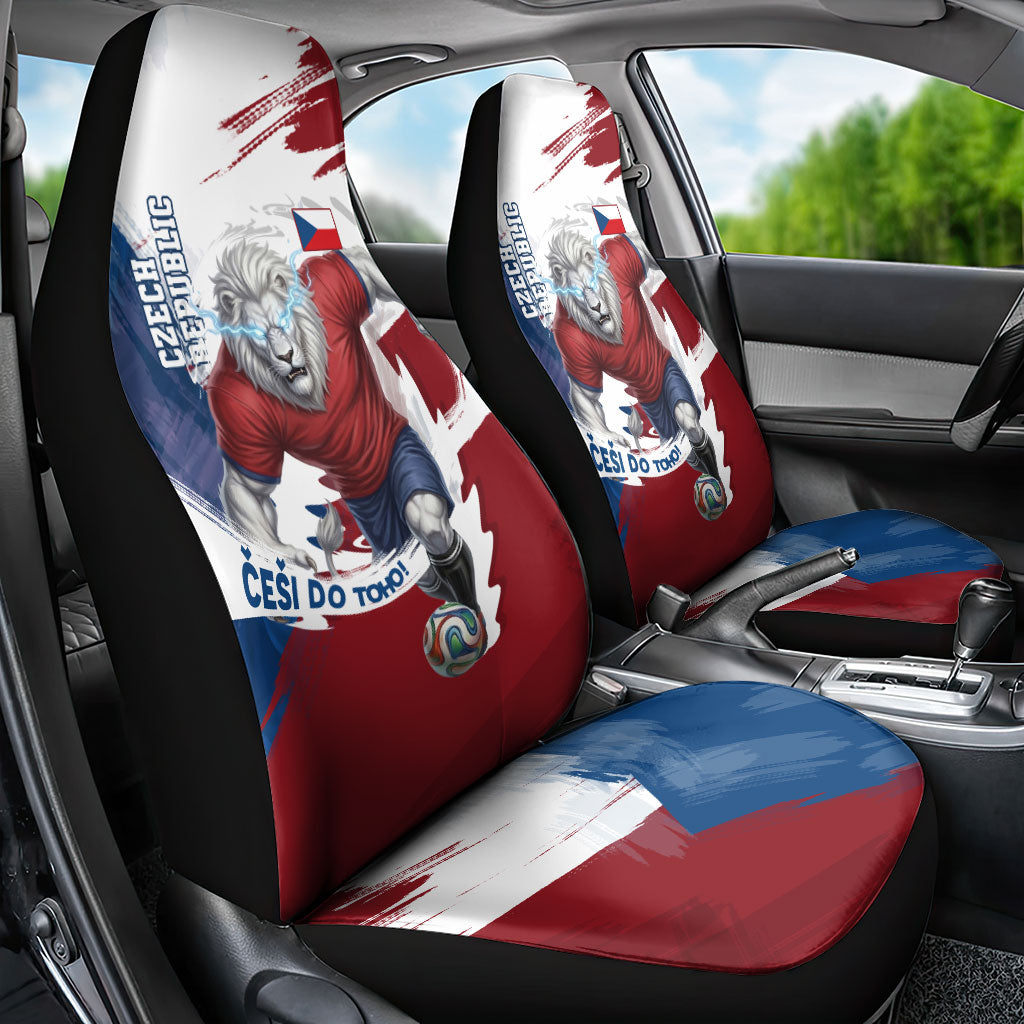 Czech Republic Football Car Seat Cover Fierce Athletic Lion Graphic In Painted Grunge Flag Style