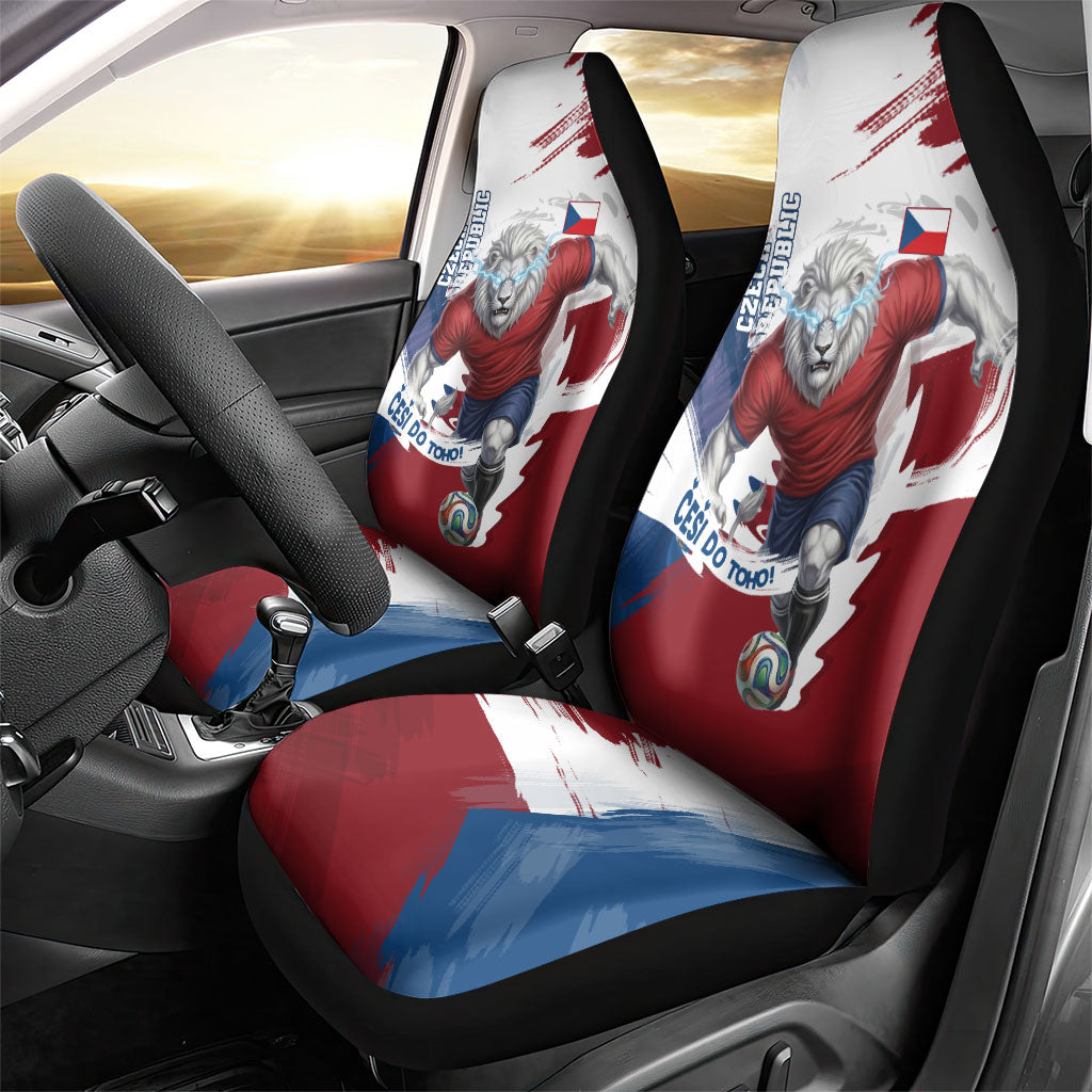 Czech Republic Football Car Seat Cover Fierce Athletic Lion Graphic In Painted Grunge Flag Style