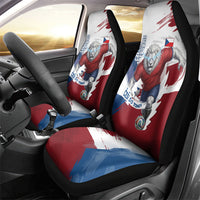 Czech Republic Football Car Seat Cover Fierce Athletic Lion Graphic In Painted Grunge Flag Style