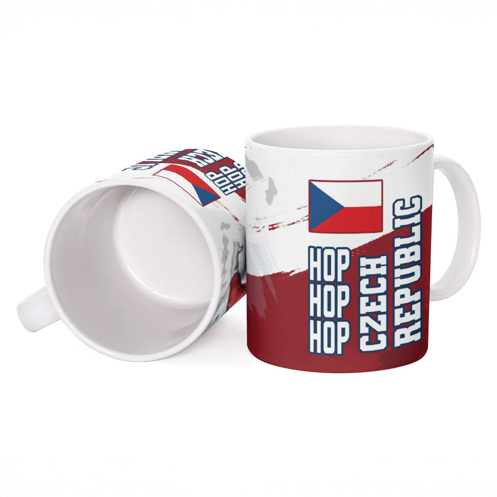Czech Republic Football Ceramic Mug Fierce Athletic Lion Graphic In Painted Grunge Flag Style