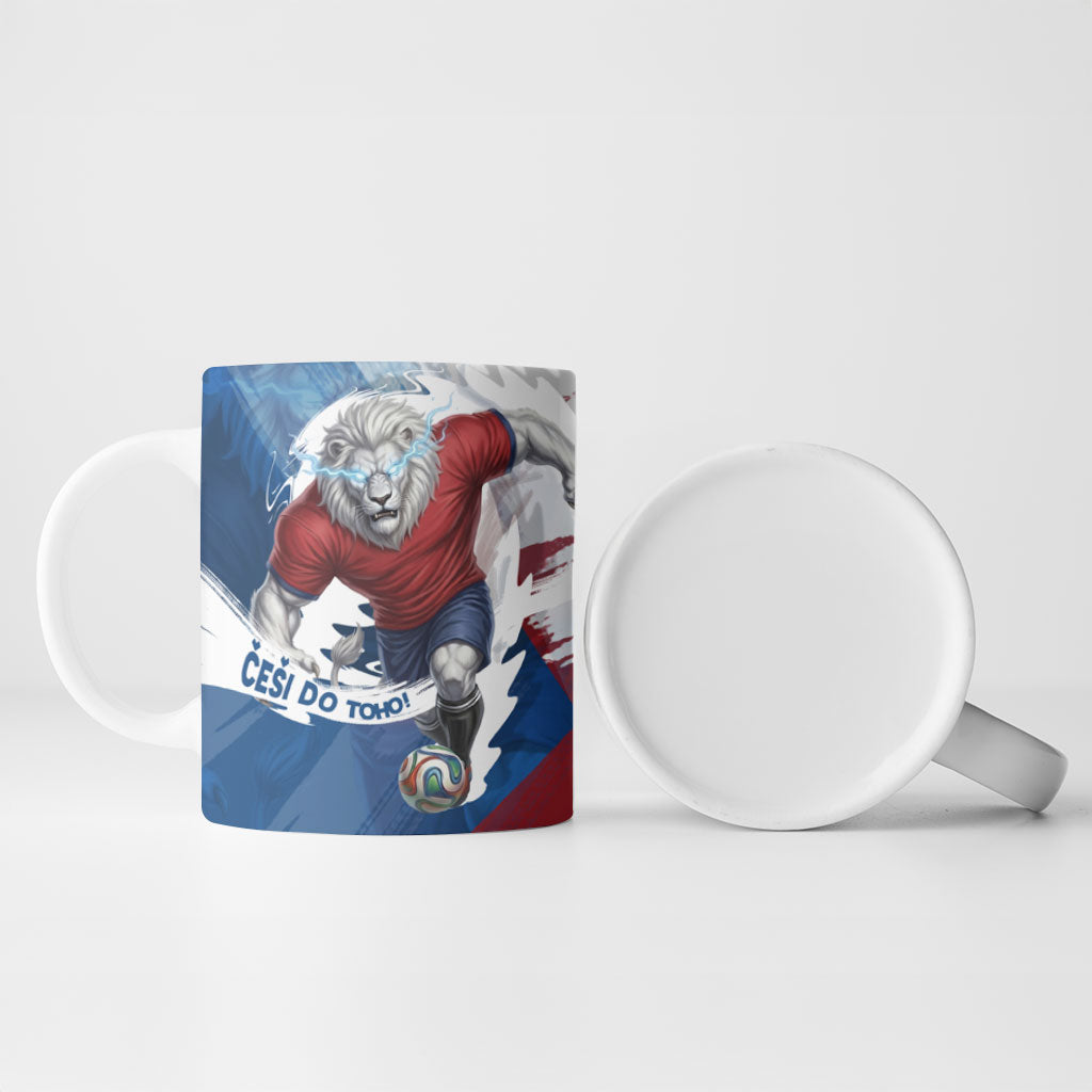 Czech Republic Football Ceramic Mug Fierce Athletic Lion Graphic In Painted Grunge Flag Style