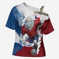 Czech Republic Football Cross Shoulder Shirt Fierce Athletic Lion Graphic In Painted Grunge Flag Style