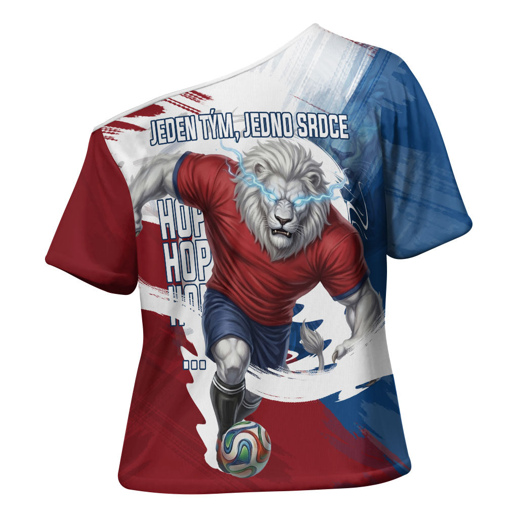 Czech Republic Football Cross Shoulder Shirt Fierce Athletic Lion Graphic In Painted Grunge Flag Style