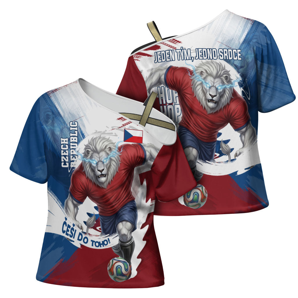Czech Republic Football Cross Shoulder Shirt Fierce Athletic Lion Graphic In Painted Grunge Flag Style