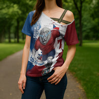 Czech Republic Football Cross Shoulder Shirt Fierce Athletic Lion Graphic In Painted Grunge Flag Style