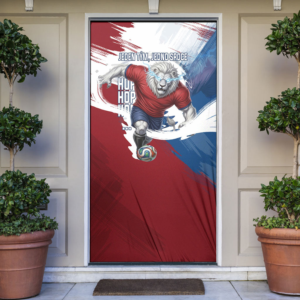 Czech Republic Football Door Cover Fierce Athletic Lion Graphic In Painted Grunge Flag Style
