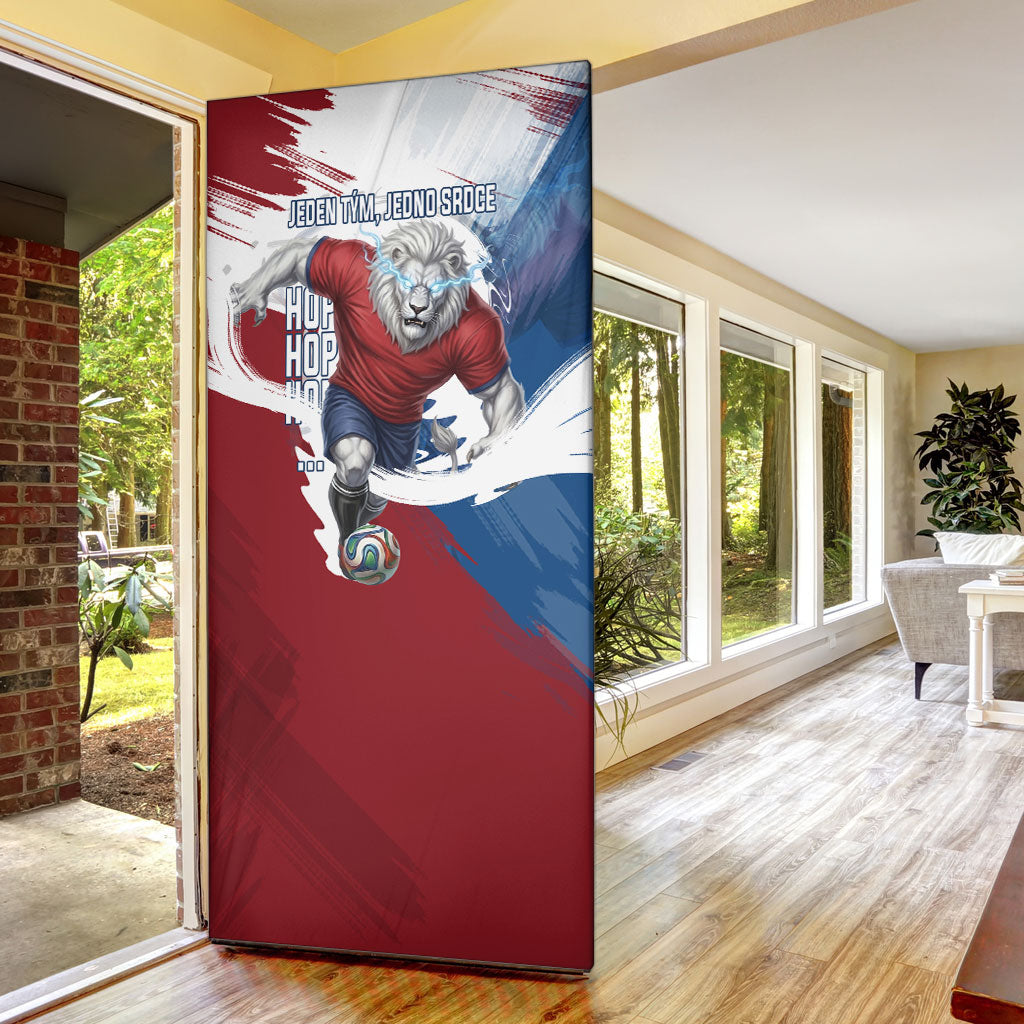 Czech Republic Football Door Cover Fierce Athletic Lion Graphic In Painted Grunge Flag Style