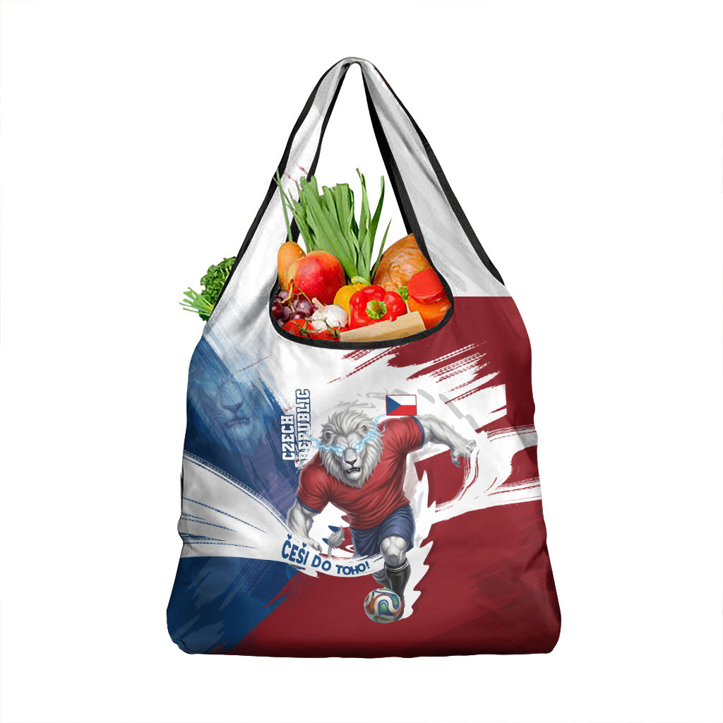 Czech Republic Football Grocery Bag Fierce Athletic Lion Graphic In Painted Grunge Flag Style