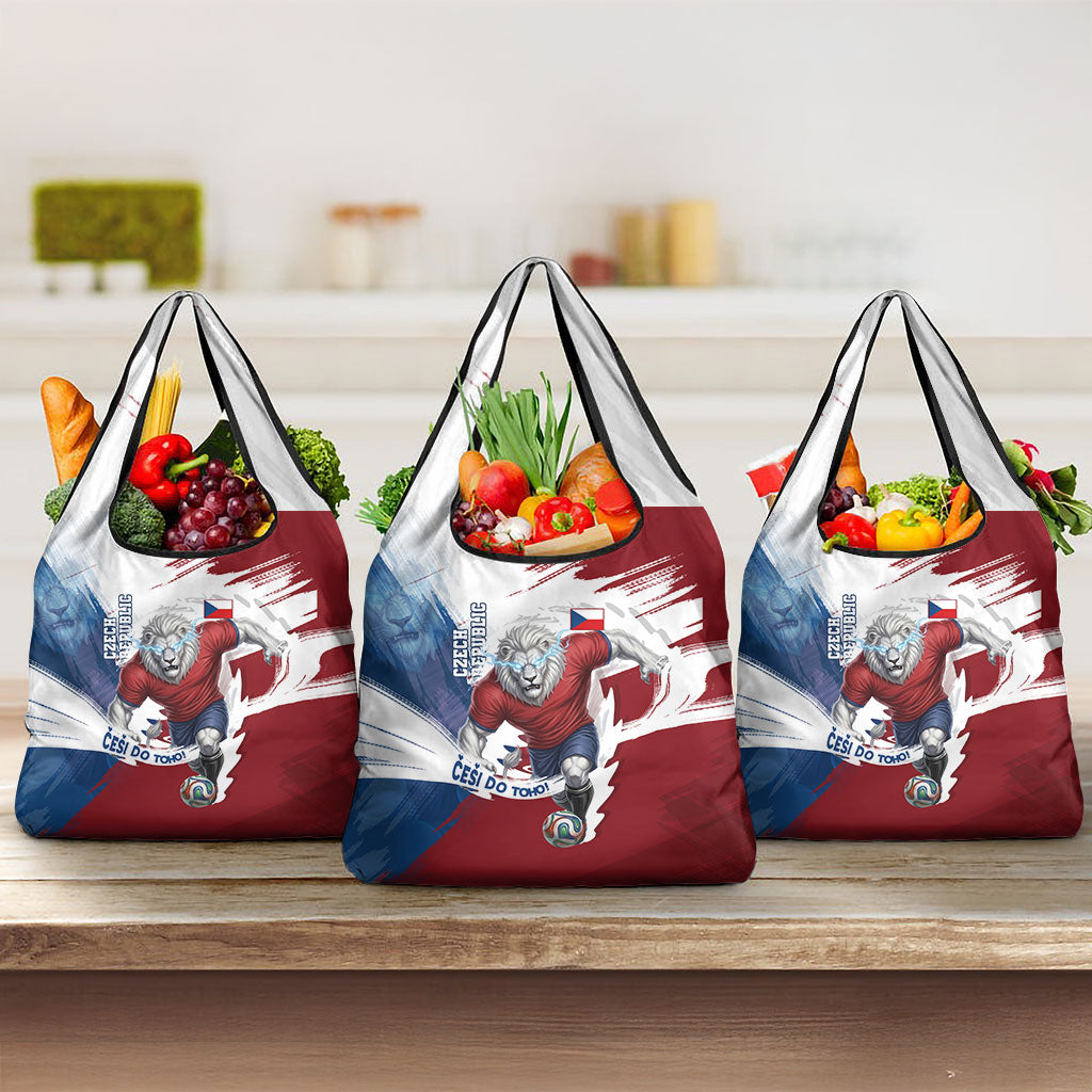 Czech Republic Football Grocery Bag Fierce Athletic Lion Graphic In Painted Grunge Flag Style
