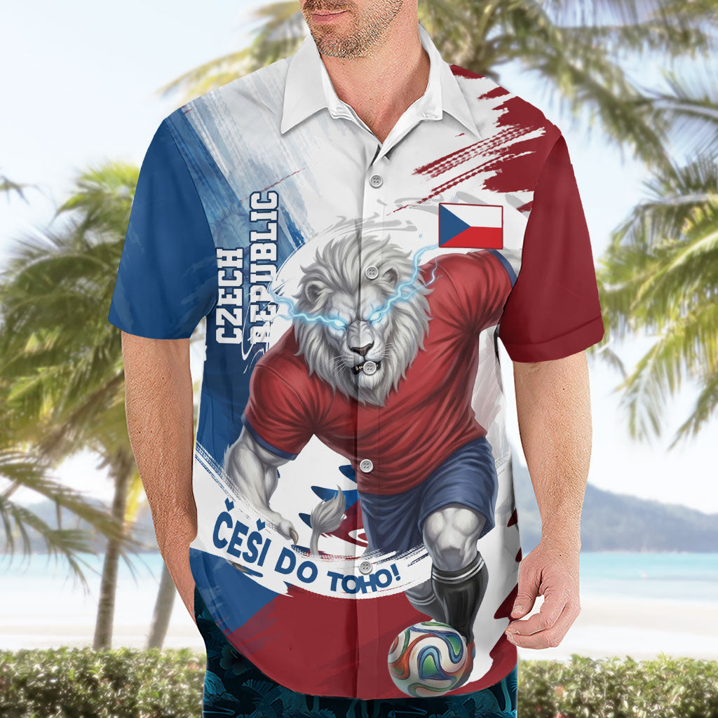 Czech Republic Football Hawaiian Shirt Fierce Athletic Lion Graphic In Painted Grunge Flag Style