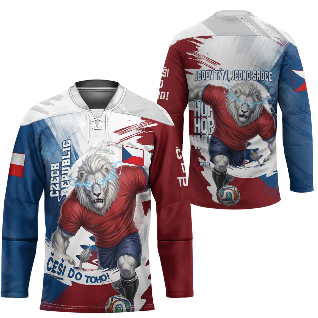 Czech Republic Football Hockey Jersey Fierce Athletic Lion Graphic In Painted Grunge Flag Style