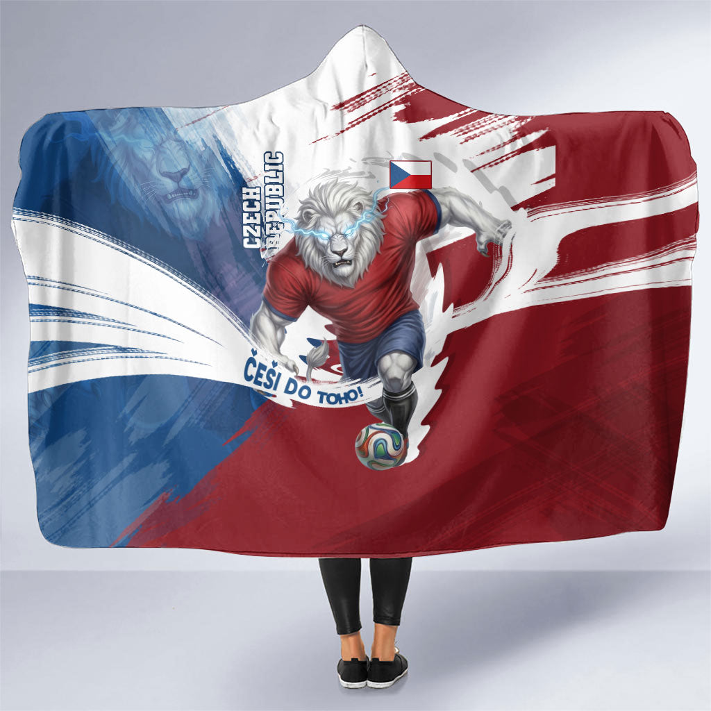 Czech Republic Football Hooded Blanket Fierce Athletic Lion Graphic In Painted Grunge Flag Style