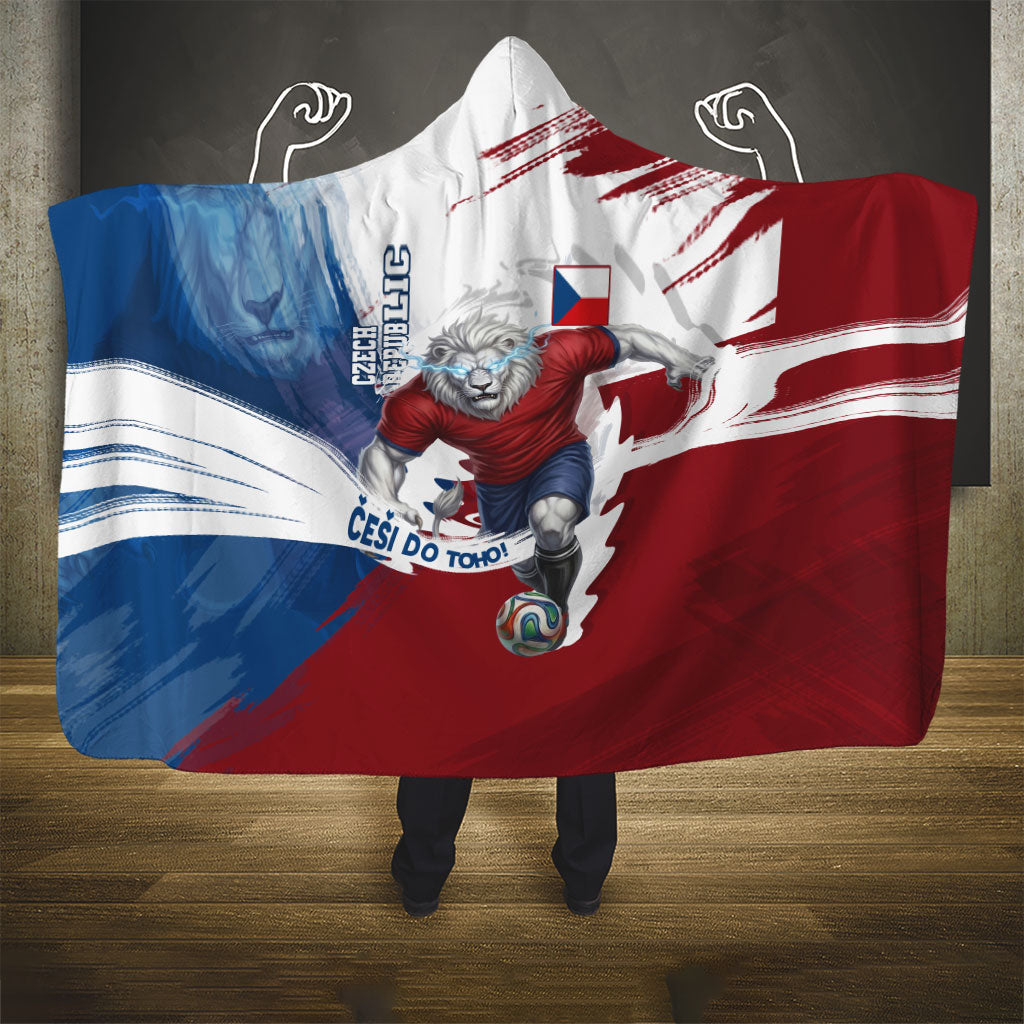 Czech Republic Football Hooded Blanket Fierce Athletic Lion Graphic In Painted Grunge Flag Style