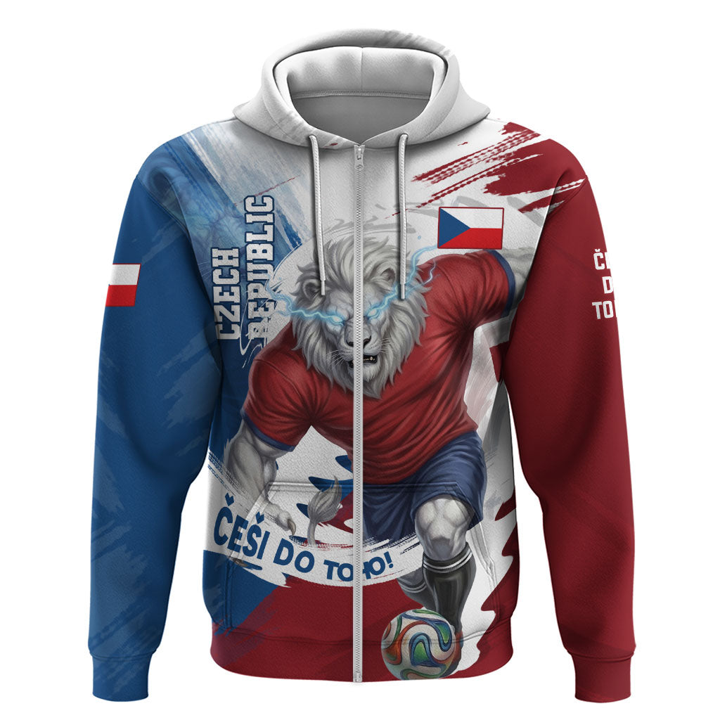 Czech Republic Football Hoodie Fierce Athletic Lion Graphic In Painted Grunge Flag Style