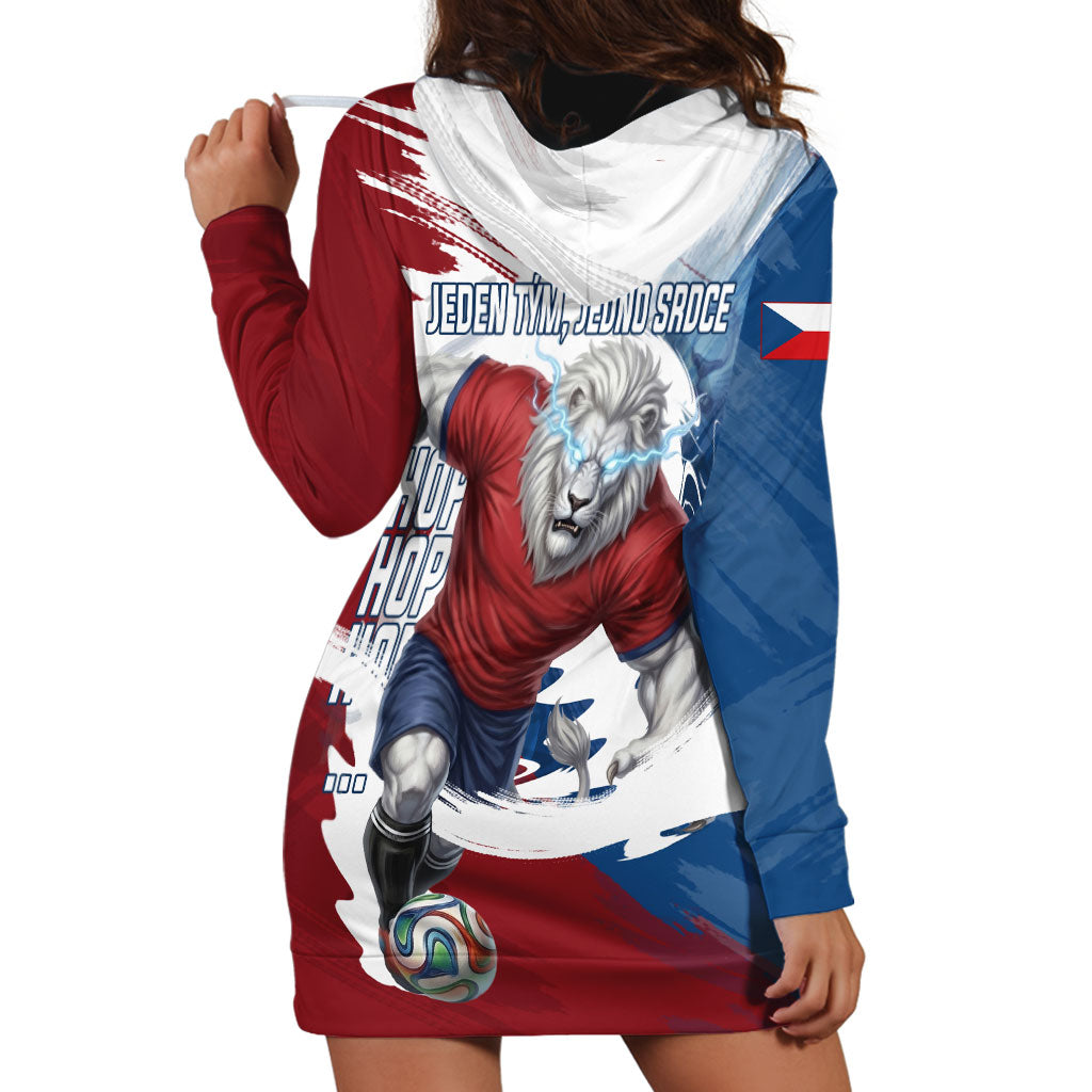 Czech Republic Football Hoodie Dress Fierce Athletic Lion Graphic In Painted Grunge Flag Style