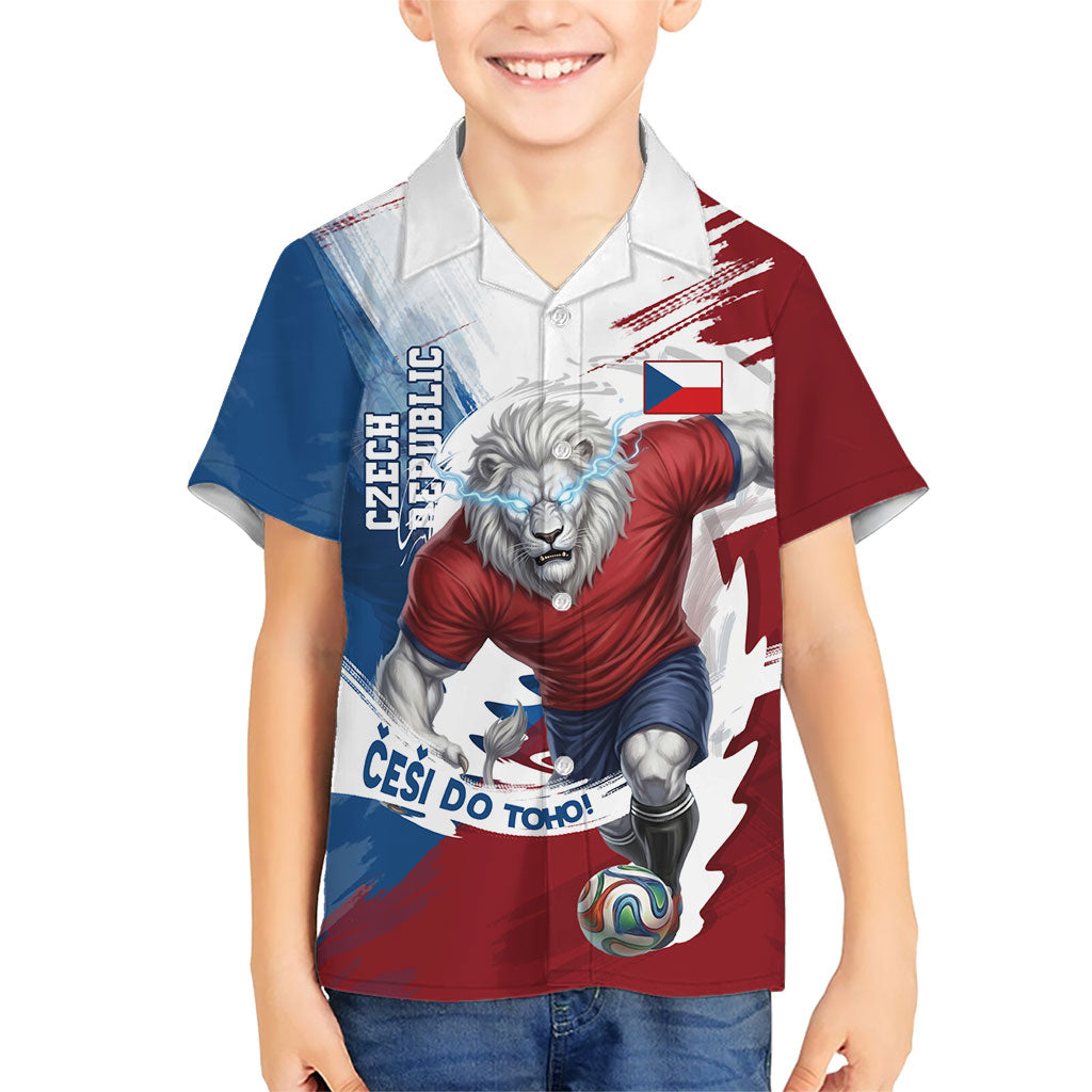 Czech Republic Football Kid Hawaiian Shirt Fierce Athletic Lion Graphic In Painted Grunge Flag Style