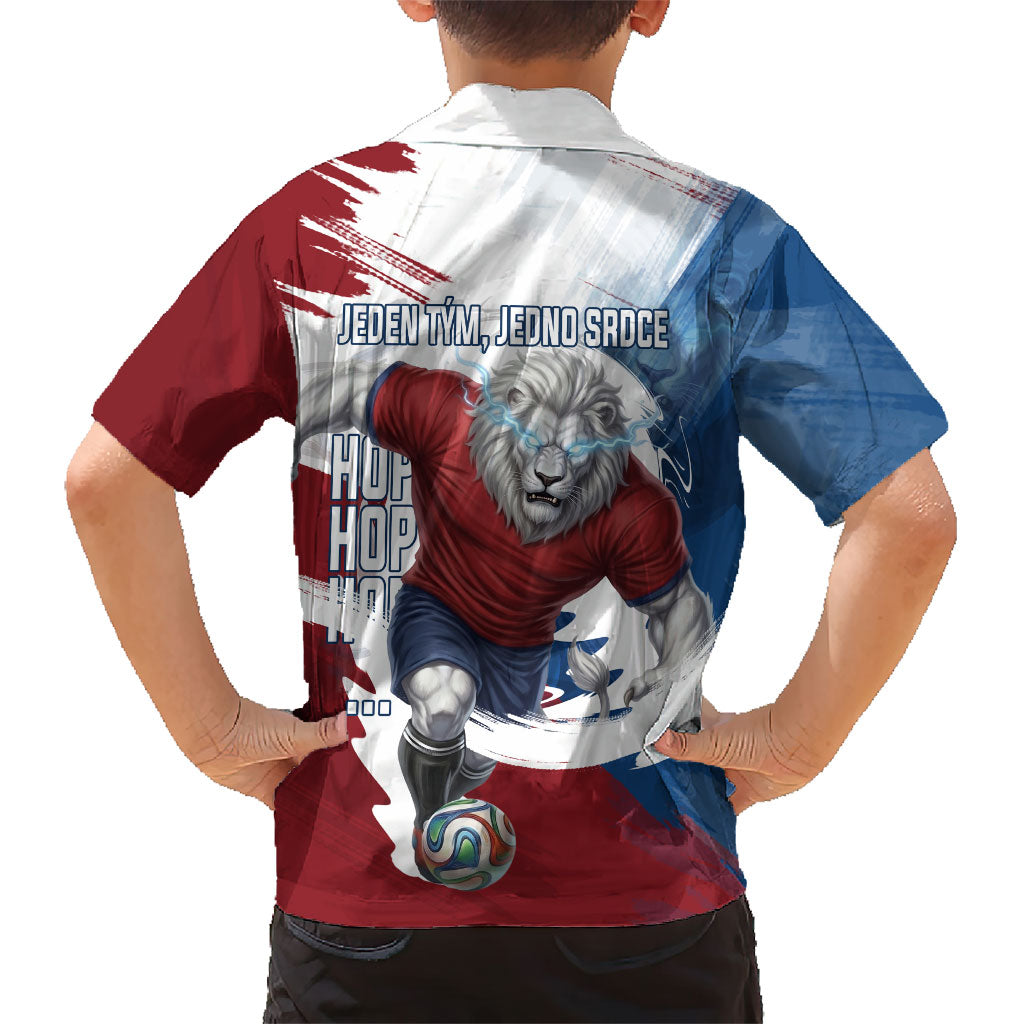 Czech Republic Football Kid Hawaiian Shirt Fierce Athletic Lion Graphic In Painted Grunge Flag Style