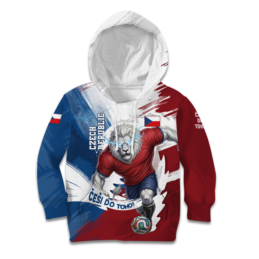 Czech Republic Football Kid Hoodie Fierce Athletic Lion Graphic In Painted Grunge Flag Style