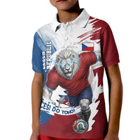Czech Republic Football Kid Polo Shirt Fierce Athletic Lion Graphic In Painted Grunge Flag Style