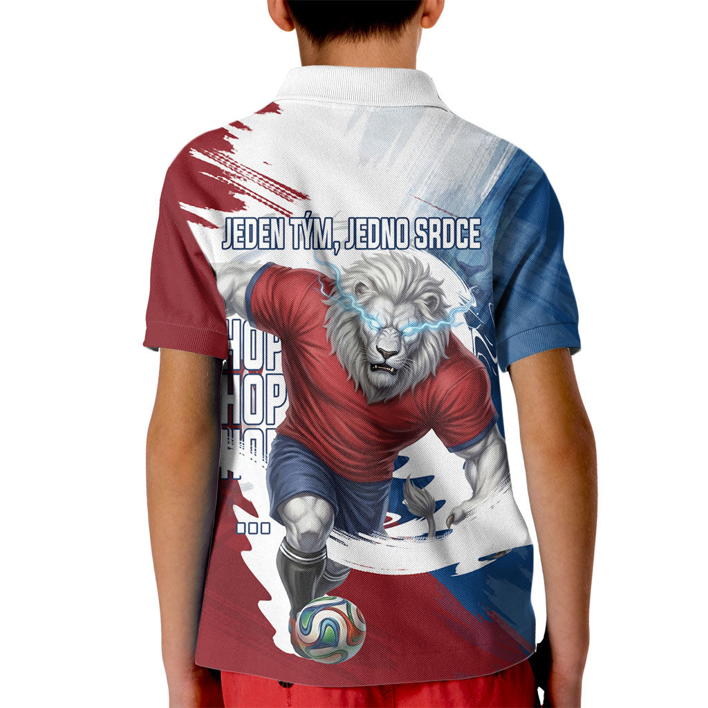 Czech Republic Football Kid Polo Shirt Fierce Athletic Lion Graphic In Painted Grunge Flag Style