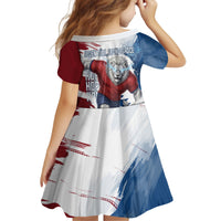 Czech Republic Football Kid Short Sleeve Dress Fierce Athletic Lion Graphic In Painted Grunge Flag Style