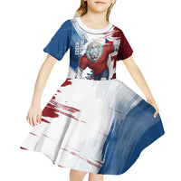 Czech Republic Football Kid Short Sleeve Dress Fierce Athletic Lion Graphic In Painted Grunge Flag Style