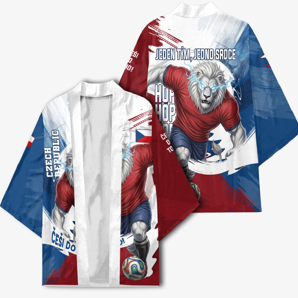 Czech Republic Football Kimono Fierce Athletic Lion Graphic In Painted Grunge Flag Style