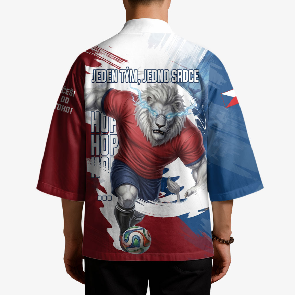 Czech Republic Football Kimono Fierce Athletic Lion Graphic In Painted Grunge Flag Style