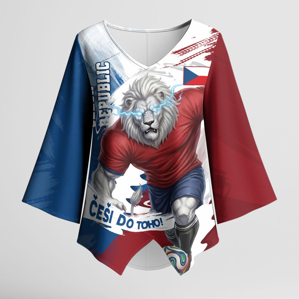 Czech Republic Football Kimono Sleeve Blouse Fierce Athletic Lion Graphic In Painted Grunge Flag Style