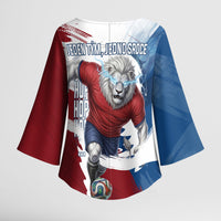 Czech Republic Football Kimono Sleeve Blouse Fierce Athletic Lion Graphic In Painted Grunge Flag Style